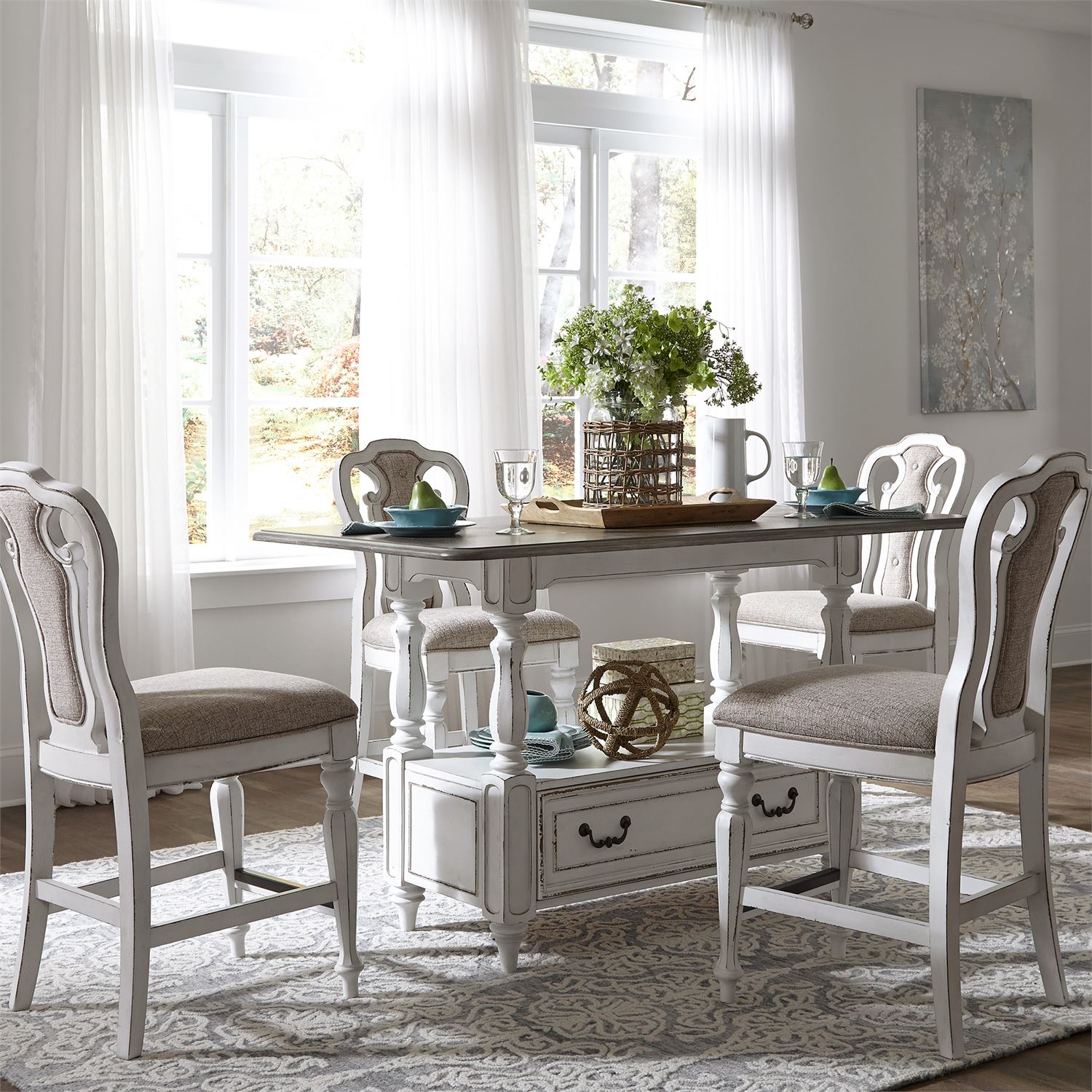5 piece dining room set in Antique White Finish