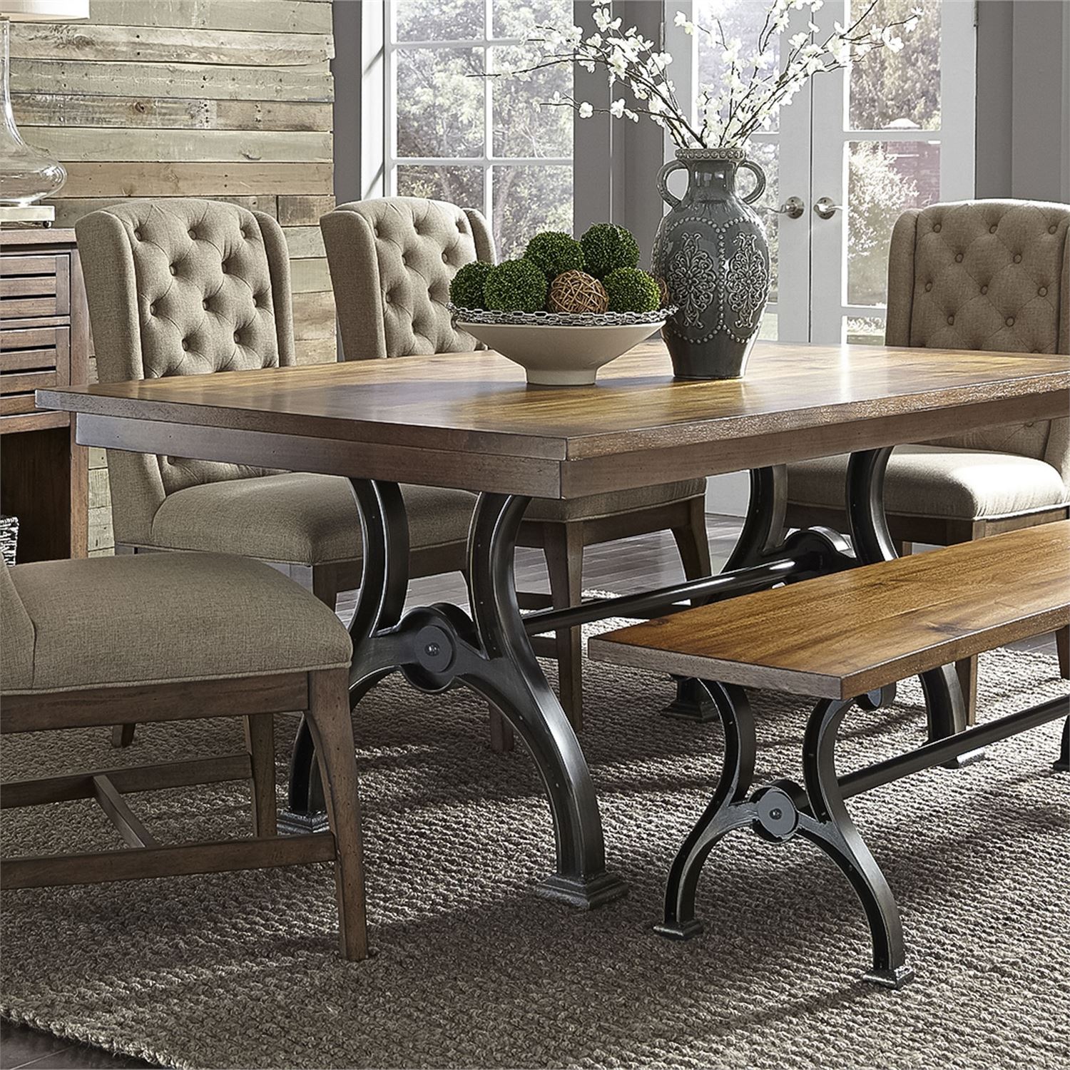 6 piece dining room set in Cobblestone Brown Finish