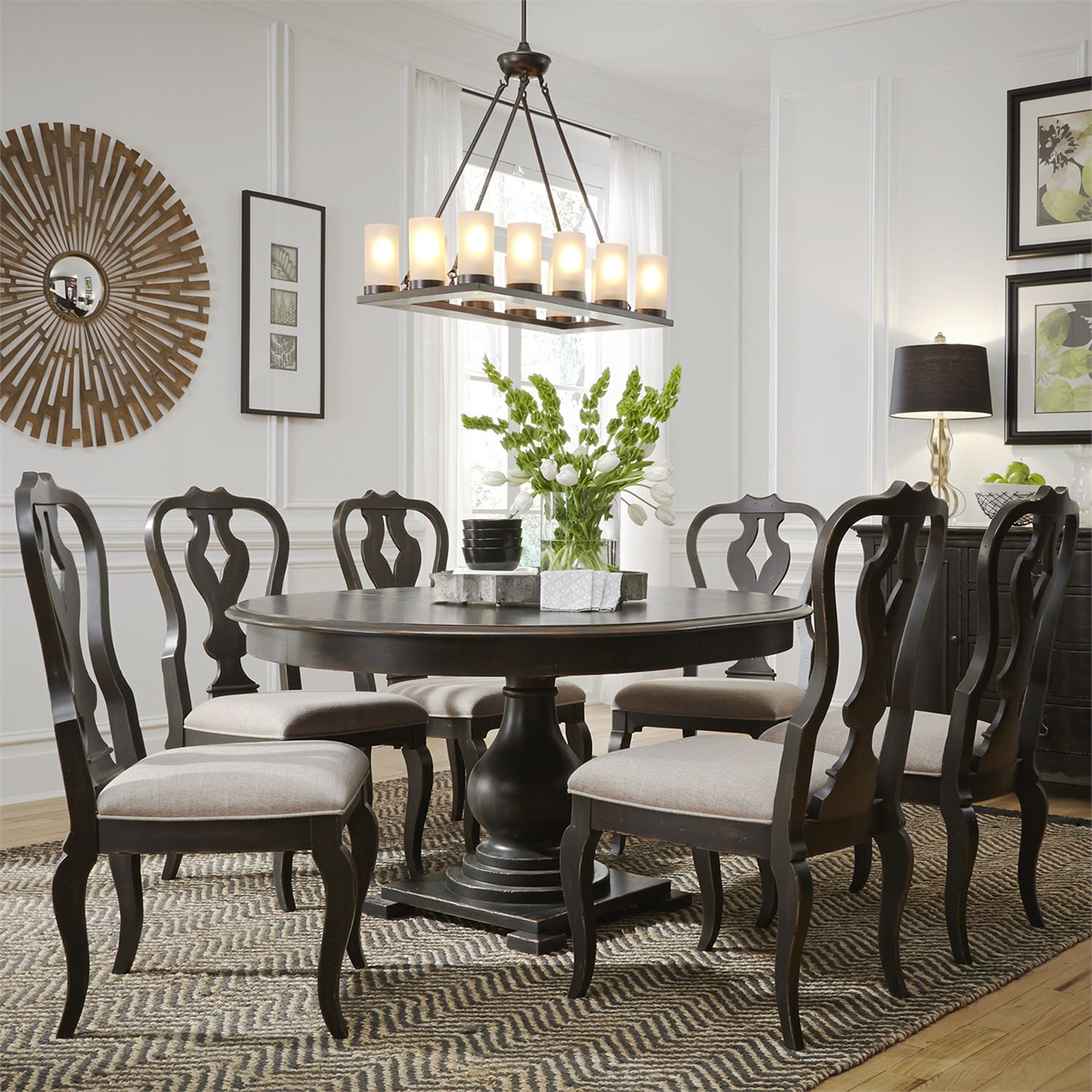 7 piece dining room set in Wire Brushed Antique Black Finish
