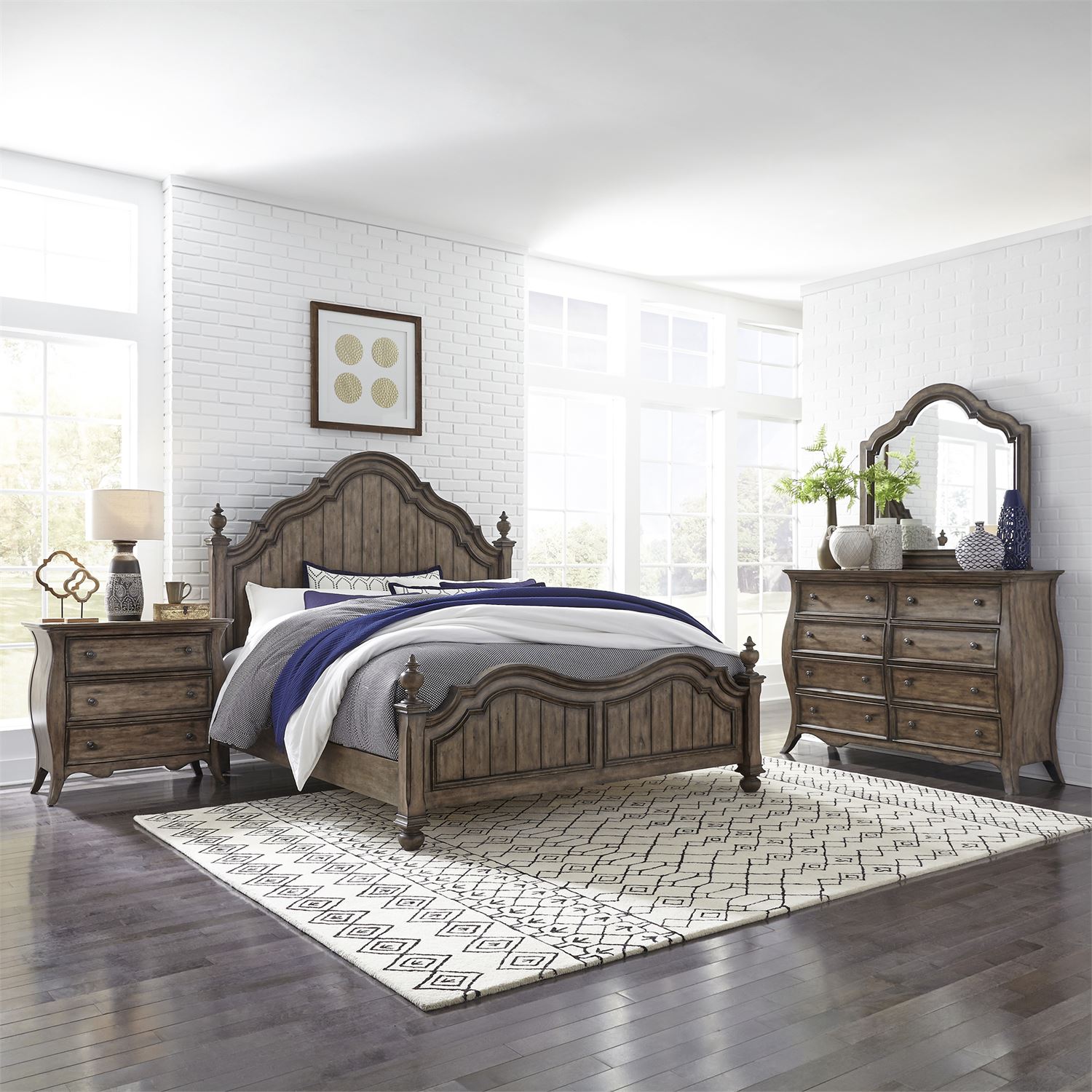 4 piece bedroom set in Heathered Brownstone Finish