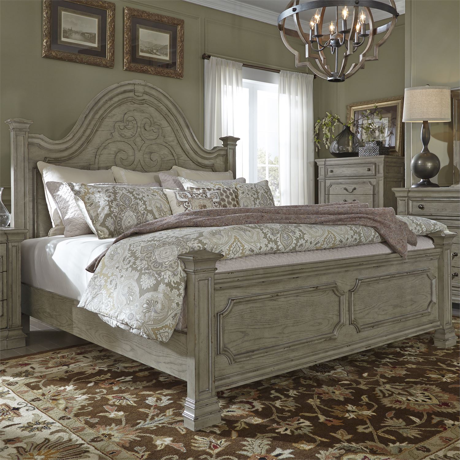 4 piece bedroom set in Gray Taupe with Brown Rub Finish
